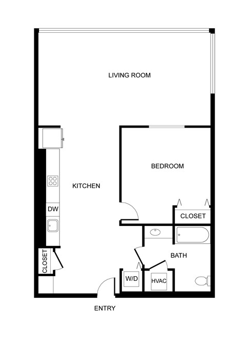 Floor plan for 1 bed, 1 bath, 860 sqft